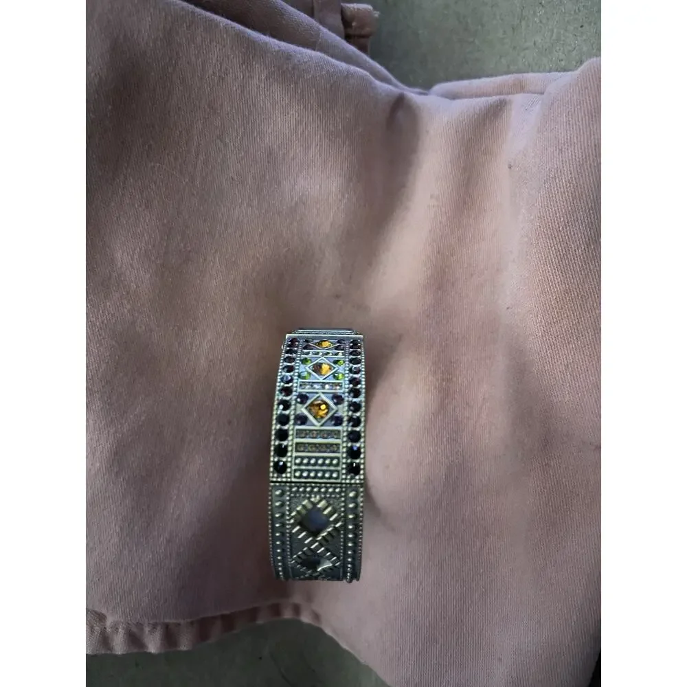 Heidi Daus Double Trouble Bangle Cuff Wrist Watch Swarovski Crystals Brass Tone